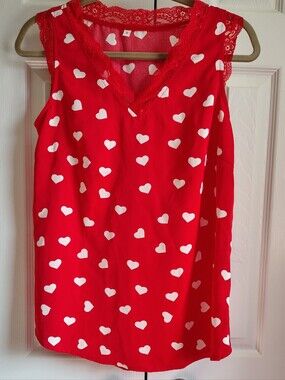 Pretty Red Top with White Hearts